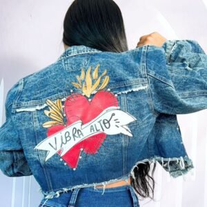 Chaqueta en jean tipo gabán estampado para mujer -111 