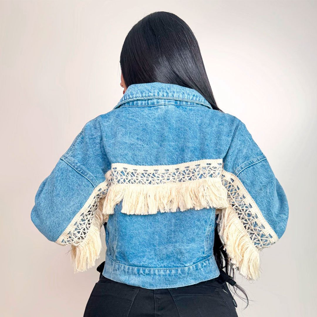 Chaqueta oversize crop boho con fleco para mujer - 154