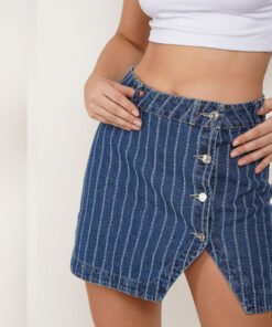 Minifalda en jean de rayas con boton para mujer-11002