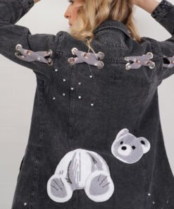 Chaqueta en jean trucker tipo gabán con Oso para mujer  - 186